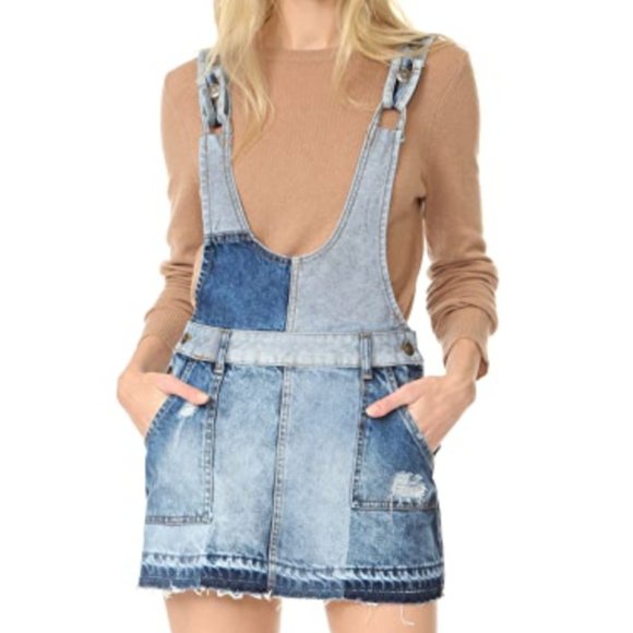 Free People Dresses & Skirts - Free People The Patchwork Denim Jumper Dress Sz 4